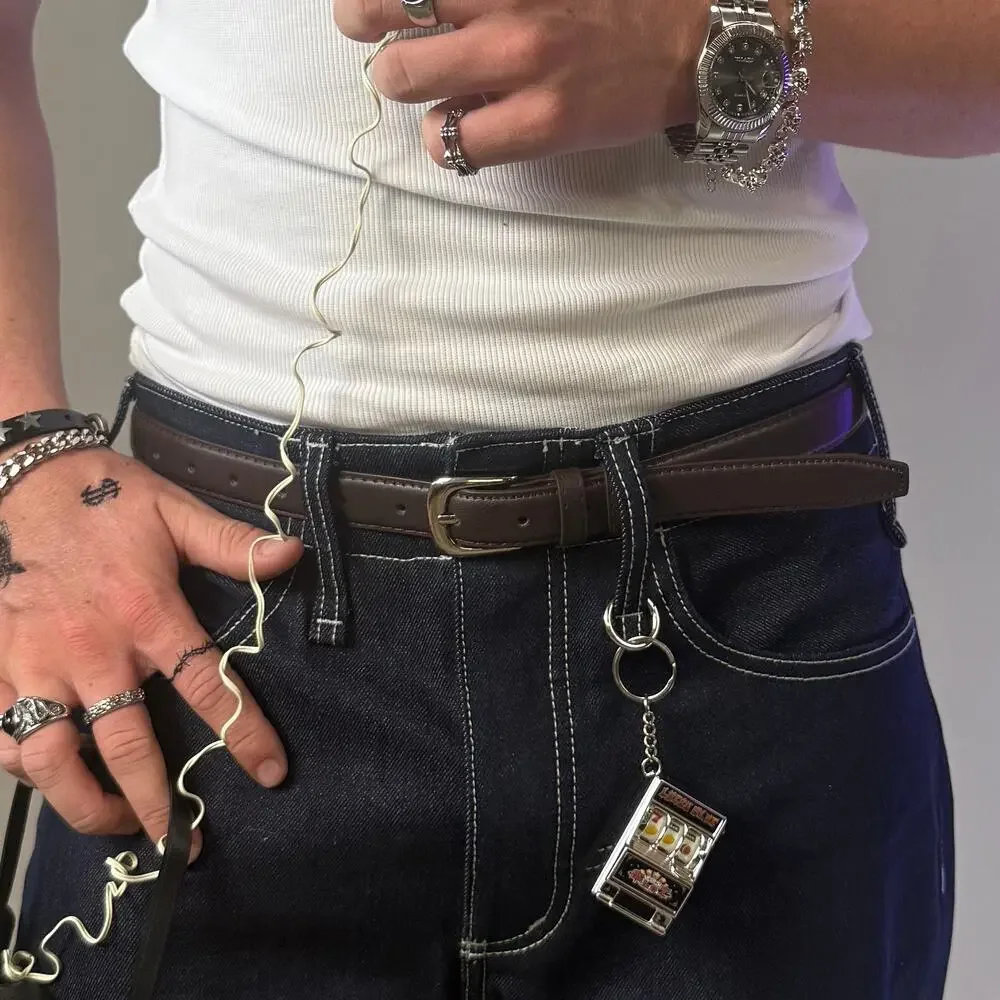 Brown Silver Boho Belt Unisex Adjustable Fit 26–34